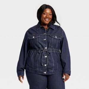 Women's Cinched Waist Trucker Denim Jacket - Universal Thread Dark Wash XXL